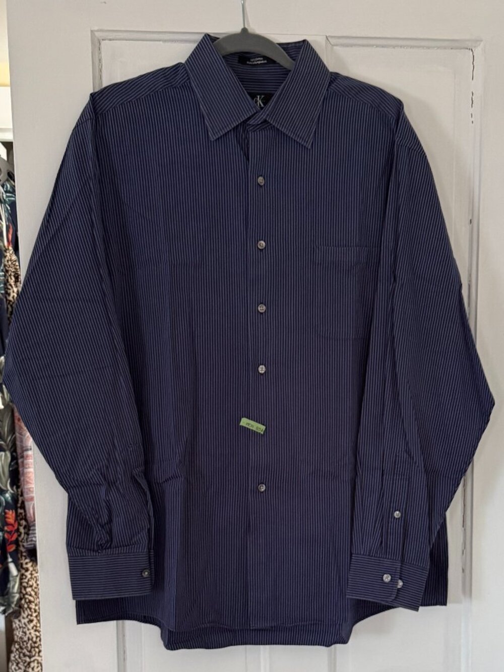 Calvin Klein Men's 100% Cotton Pin Stripe Long Sleeve Dress Shirt